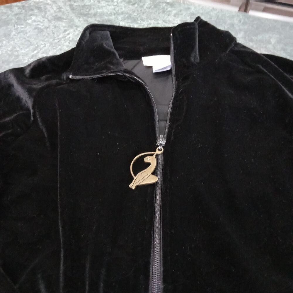 Baby Phat Track Jacket Women's Black Sz S Cat Embossed Velvet Zip Up 90's Y2K - Picture 5 of 13